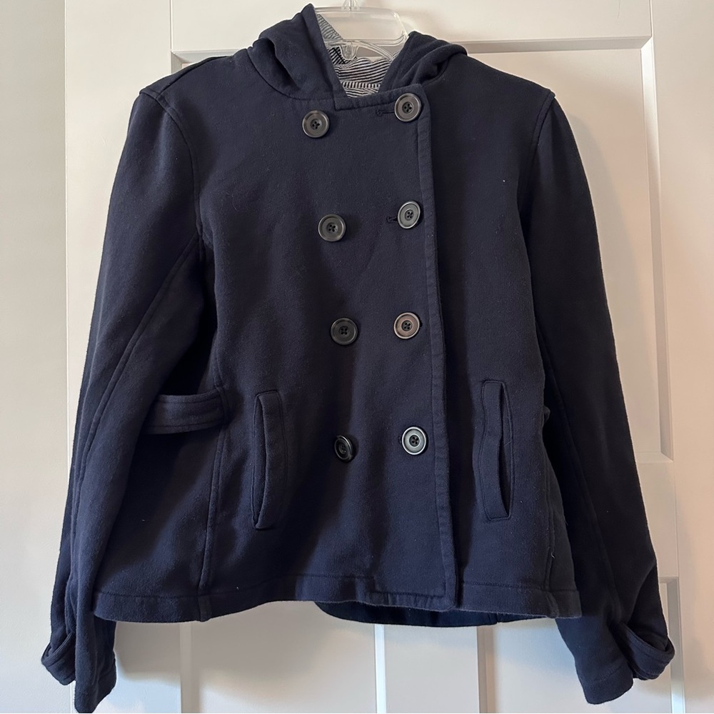 Banana Republic Navy Double Breasted Sweatshirt Pea Coat Jacket XL